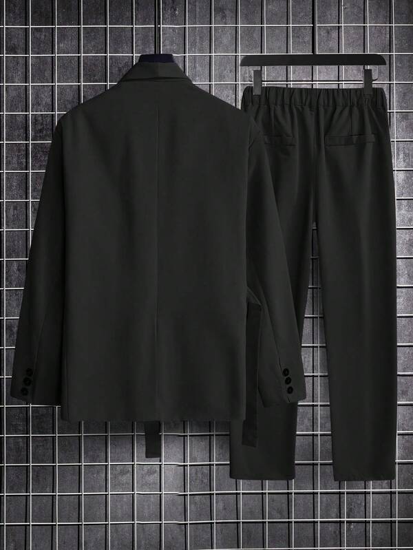 Men Solid Knot Front Blazer & Suit Pants