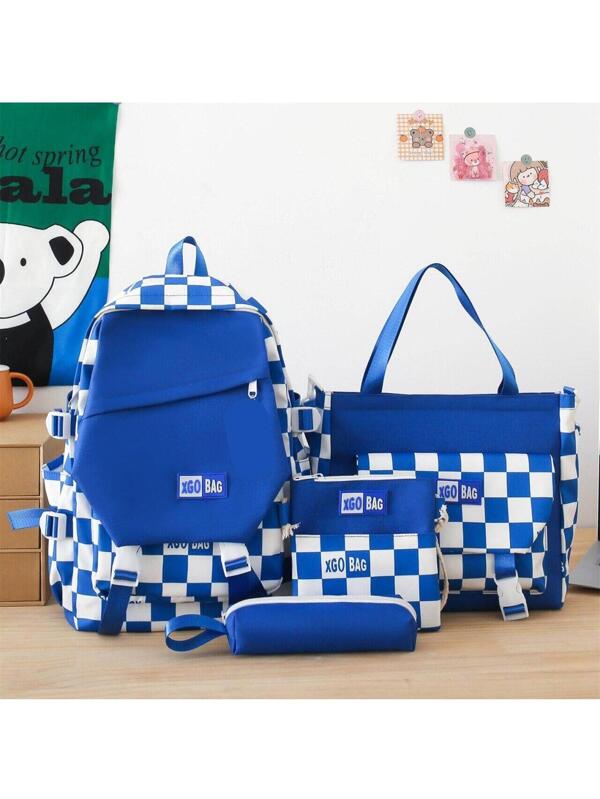 4pcs Bag Sets, Backpack Tote Crossbody Bag Pencil Case Preppy