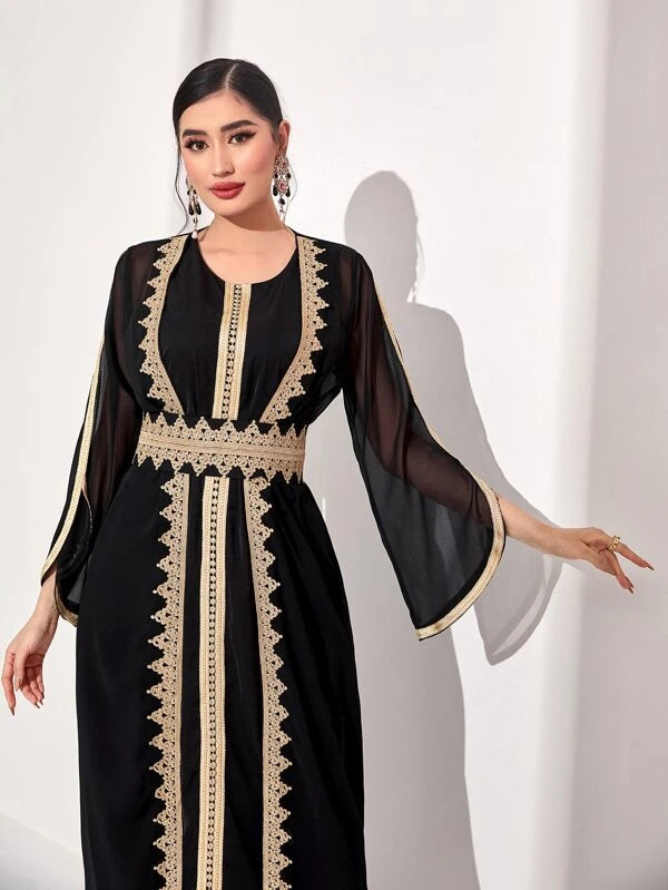 SHEIN Najma Guipure Lace Appliques Belted Abaya Set