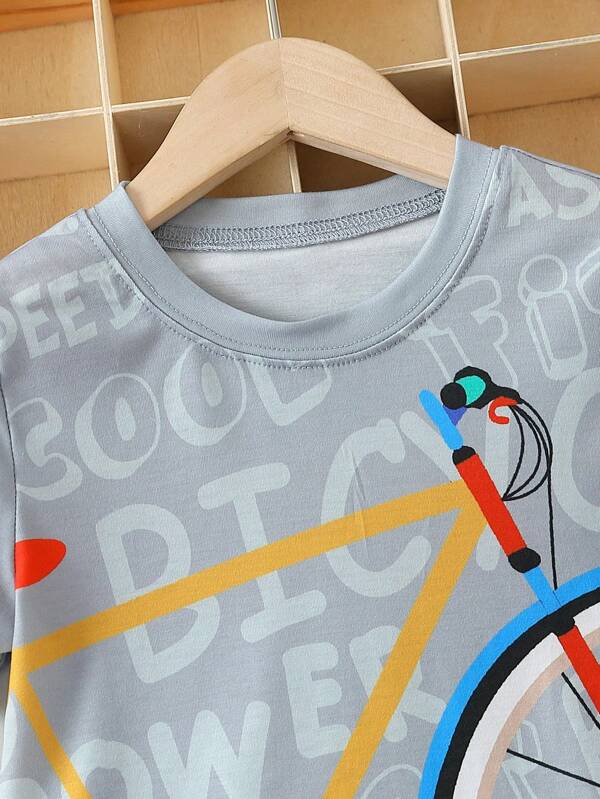 SHEIN Kids EVRYDAY Toddler Boys Bicycle And Letter Graphic Tee