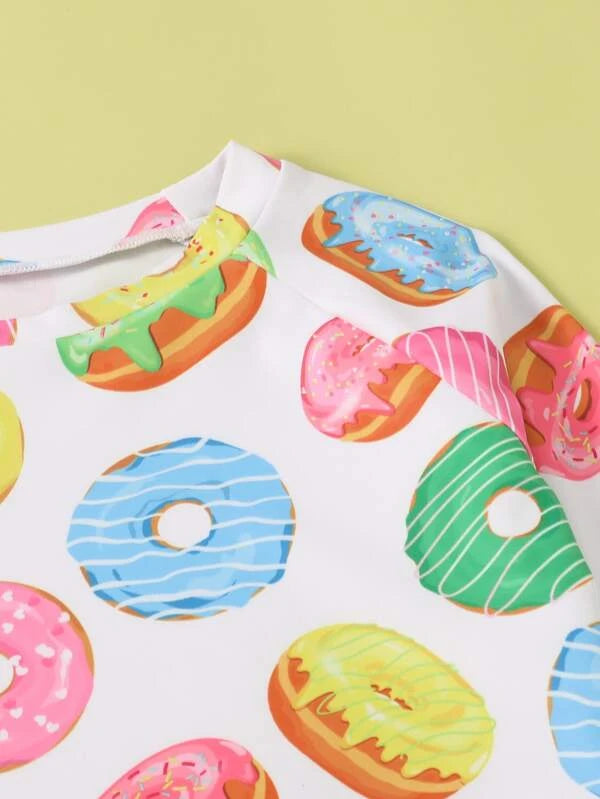 SHEIN Kids EVRYDAY Toddler Girls Donut Print Ruffle Hem Bikini Swimsuit