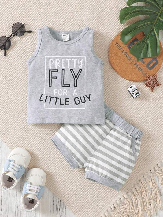 Baby Boy Letter Graphic Tank Top & Striped Shorts