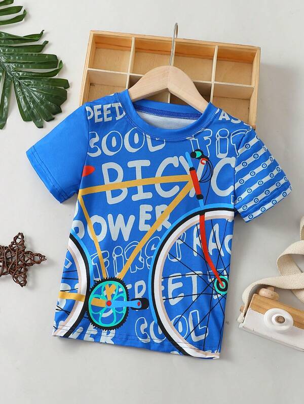 SHEIN Kids EVRYDAY Toddler Boys Bicycle And Letter Graphic Tee