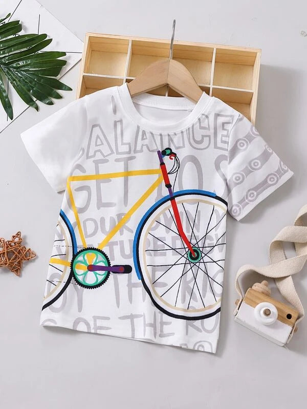 SHEIN Kids EVRYDAY Toddler Boys Bicycle And Letter Graphic Tee