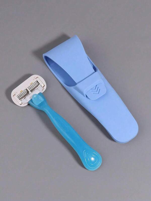 Plain Razor Storage Bag, Simple Blue Silicone Portable Razor Storage Bag For Travel