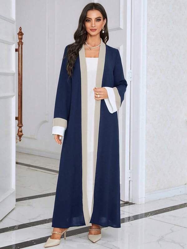 SHEIN Najma Contrast Trim Open Front Abaya