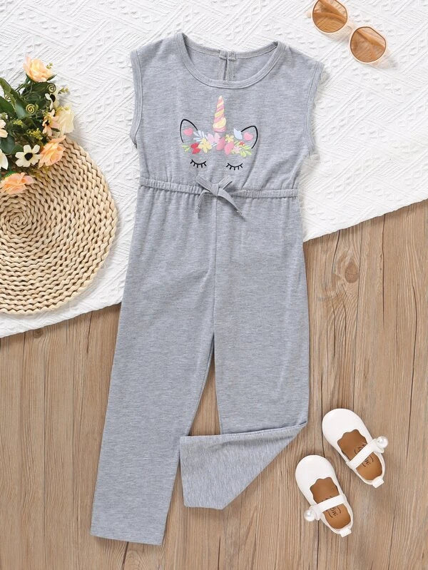 SHEIN Kids EVRYDAY Toddler Girls Unicorn Print Knot Front Tank Jumpsuit