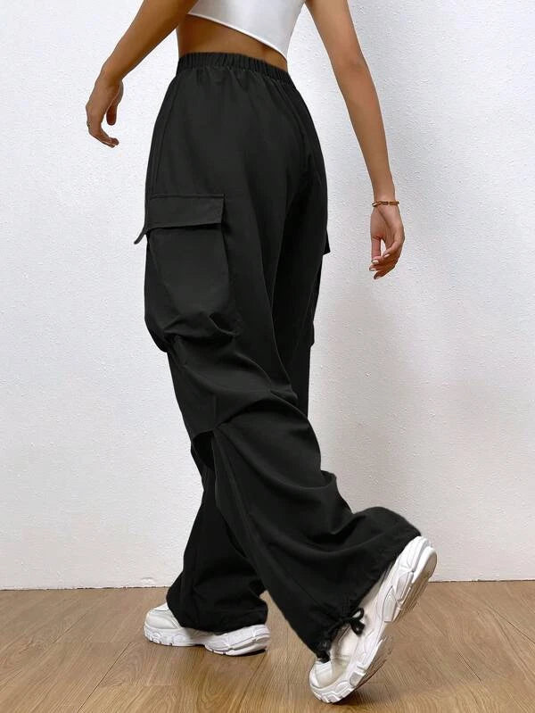 SHEIN Coolane Flap Pocket Side Drawstring Hem Cargo Pants