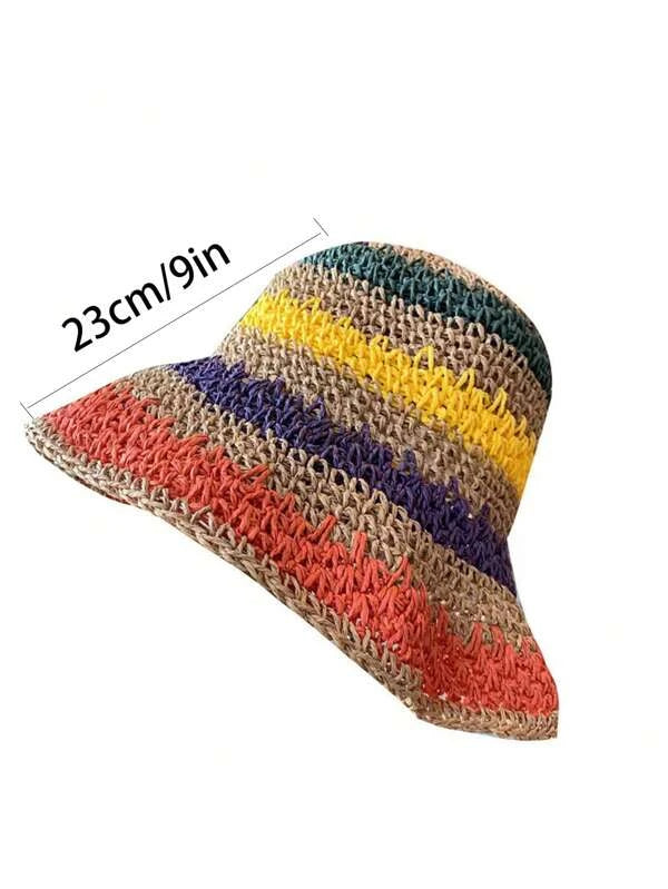 1pc New Korean Style Multicolor Foldable Sun Crochet Hat For Beach, Travel And Vacation