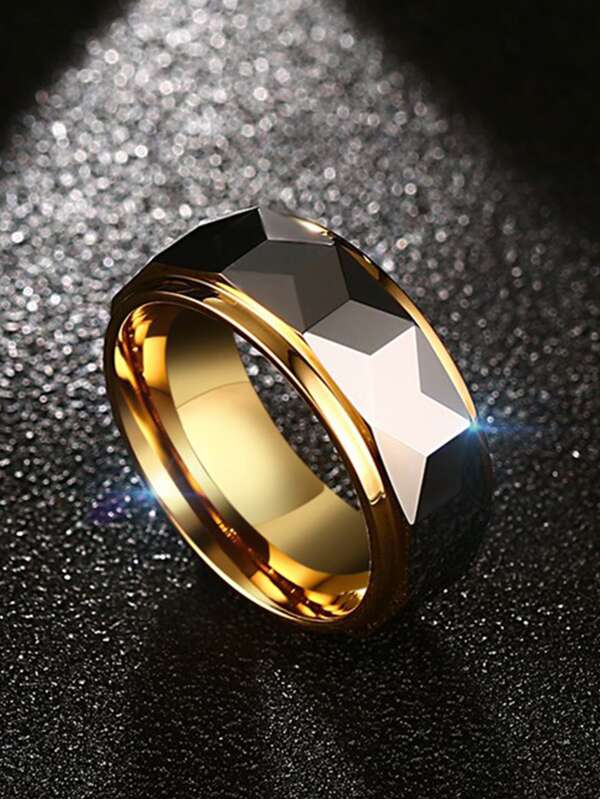 Fashionable and Popular Men Geometric Textured Ring Stainless Steel for Jewelry Gift and for a Stylish Look