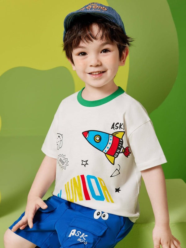 Toddler Boys Cartoon Graphic Drop Shoulder Tee