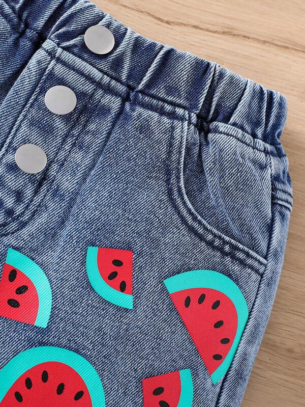 Toddler Girls Watermelon Print Denim Tank Top & Shorts Set