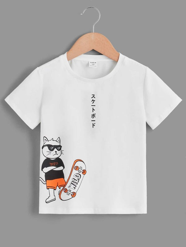 SHEIN Toddler Boys Cartoon & Letter Graphic Tee