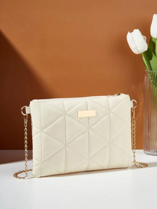 Metal Detail Quilted Pattern Chain Square Bag