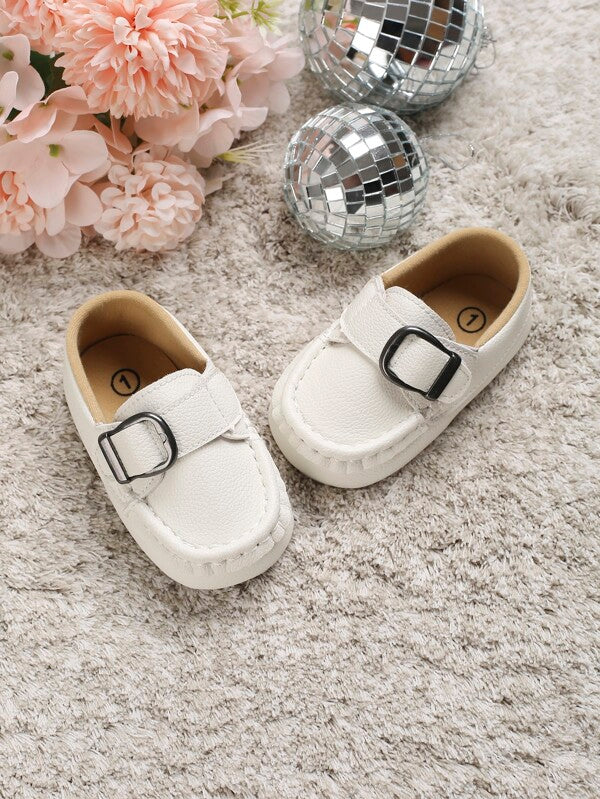 Baby Metal Decor Litchi Embossed Buckle Decor Loafers