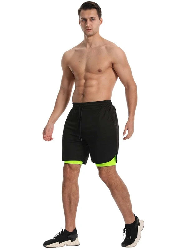 Running Men 2 In 1 Colorblock Sports Shorts With Towel Loop