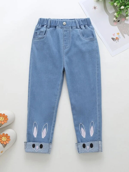Toddler Girls Cartoon Embroidered Jeans