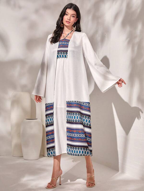 SHEIN X Noha SHEIN Najma Geo Print Abaya & Halter Dress