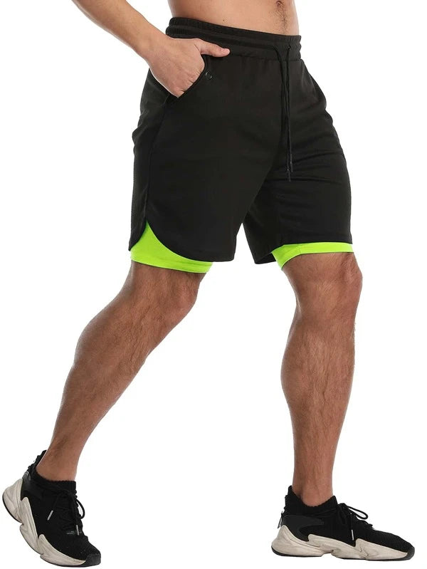 Running Men 2 In 1 Colorblock Sports Shorts With Towel Loop