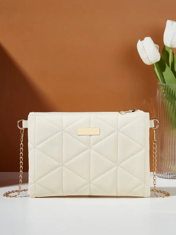 Metal Detail Quilted Pattern Chain Square Bag
