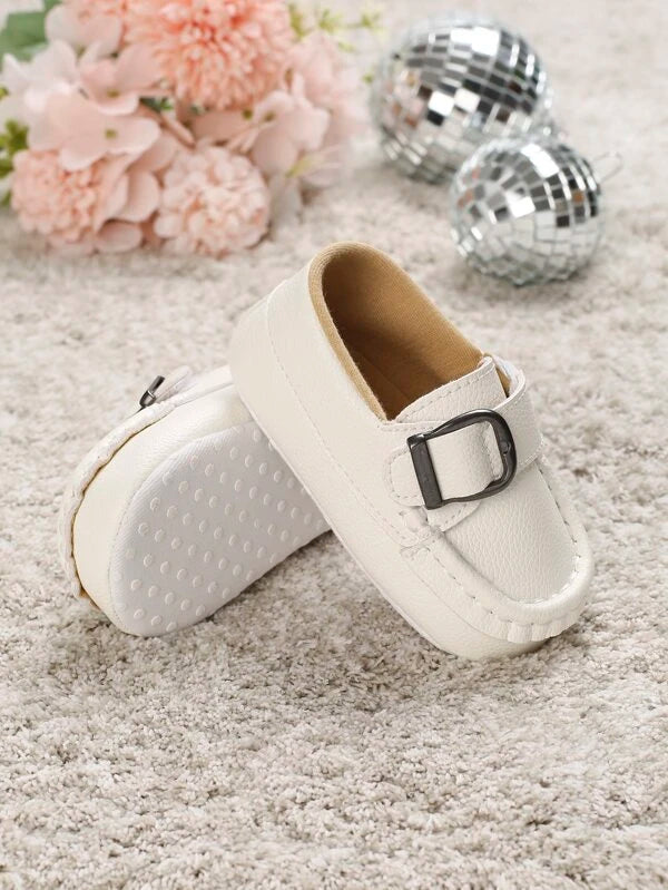 Baby Metal Decor Litchi Embossed Buckle Decor Loafers