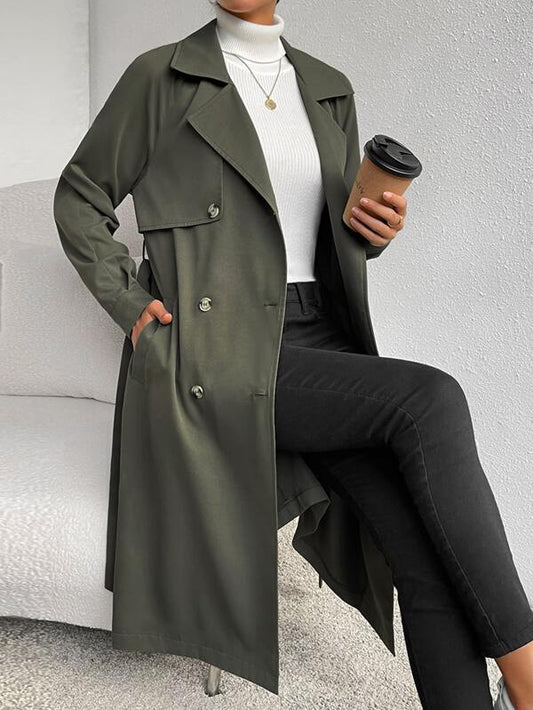 SHEIN Essnce Lapel Neck Raglan Sleeve Double Breasted Belted Trench Coat