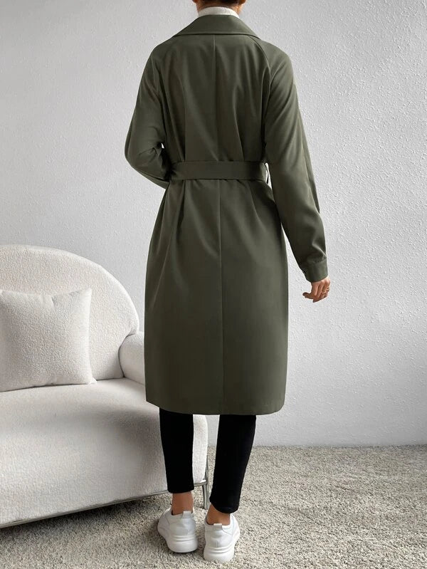 SHEIN Essnce Lapel Neck Raglan Sleeve Double Breasted Belted Trench Coat