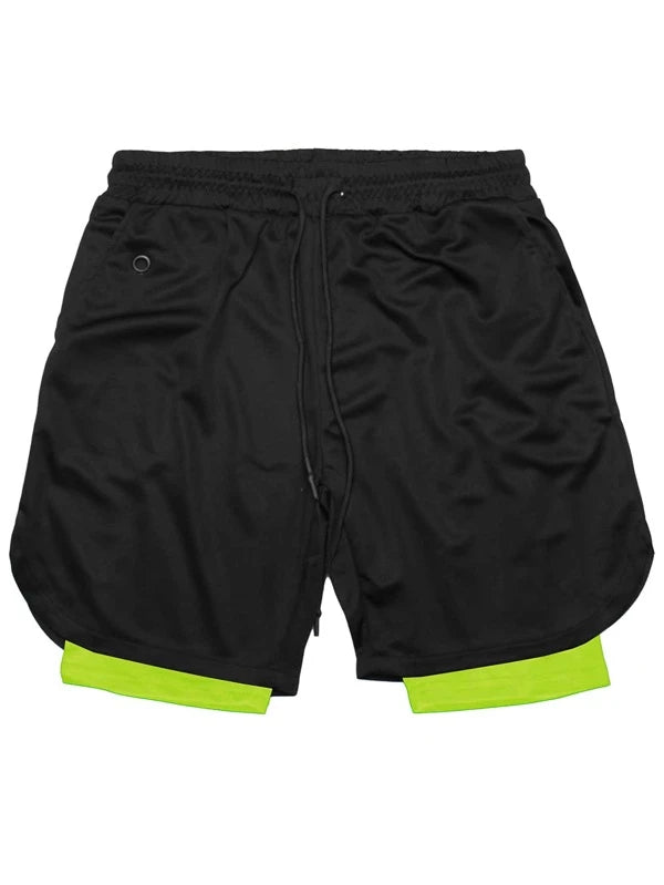 Running Men 2 In 1 Colorblock Sports Shorts With Towel Loop