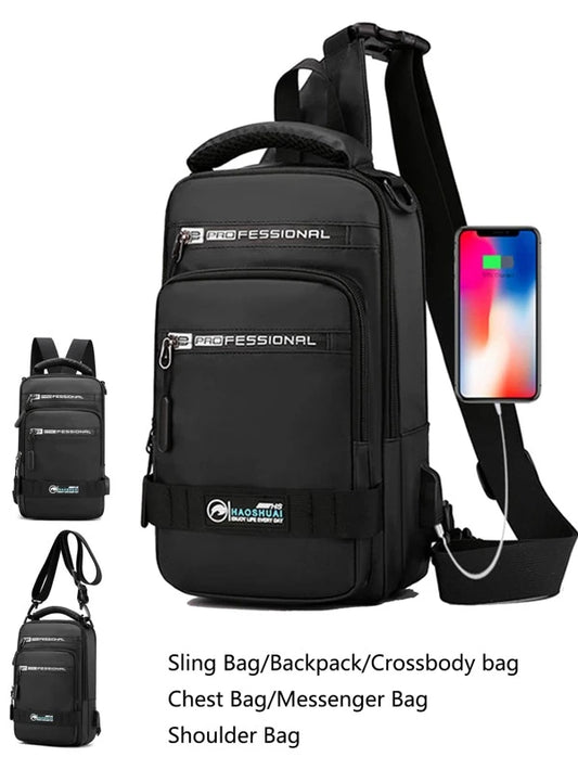 Men Sling Chest Bag Cross body Backpack With USB Charging Port Travel Sports Male Shoulder Messenger Bag, Gift For Father
