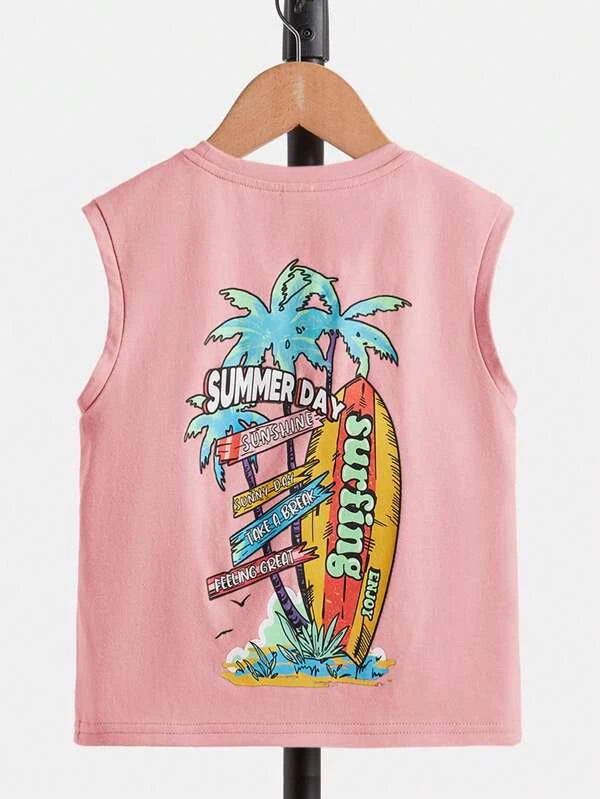 SHEIN Kids SUNSHNE Toddler Boys Tropical & Letter Graphic Tank Top