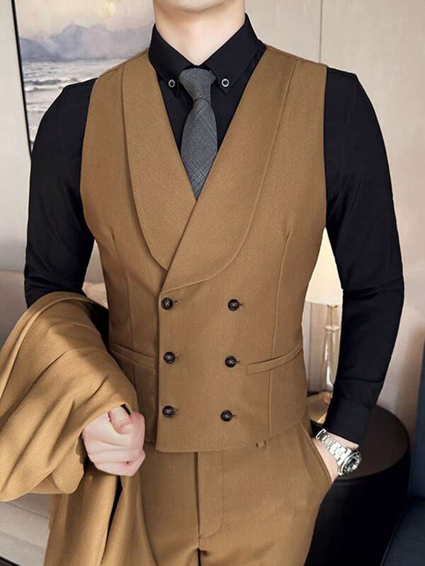 Men Double Breasted Waistcoat & Suit Pants Without Shirt