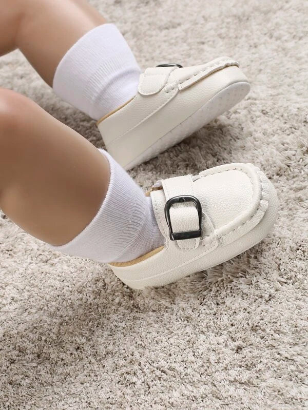 Baby Metal Decor Litchi Embossed Buckle Decor Loafers