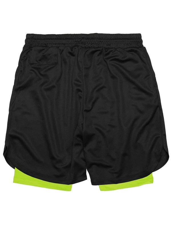 Running Men 2 In 1 Colorblock Sports Shorts With Towel Loop