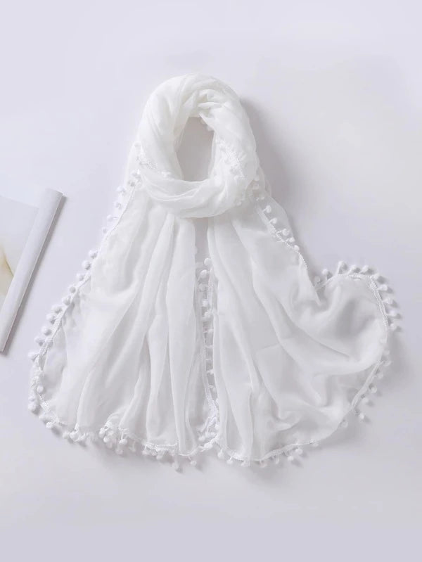 1pc Women Pompom Decor Minimalist Scarf For Daily Decoration