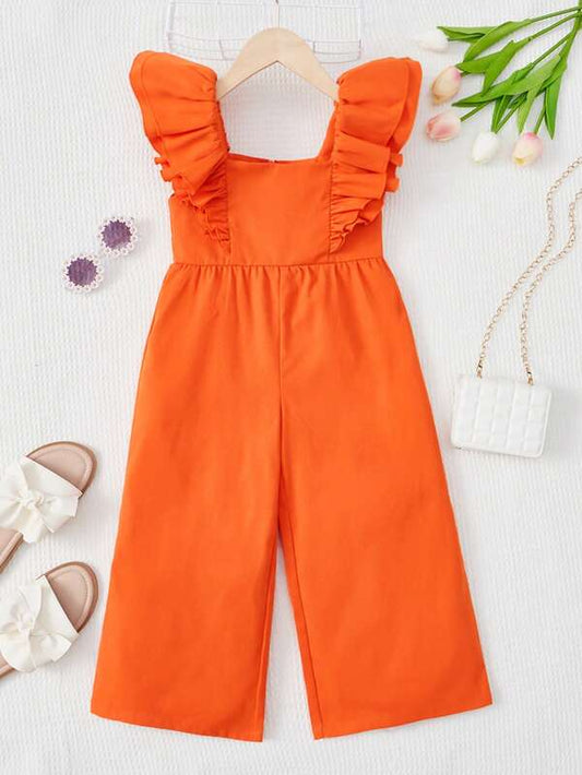 SHEIN Toddler Girls Ruffle Trim Square Neck Wide Leg Jumpsuit