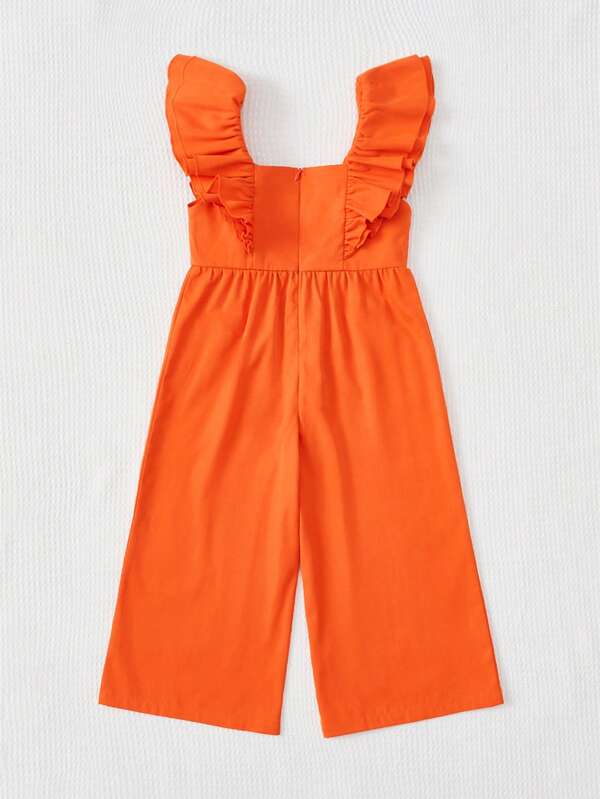 SHEIN Toddler Girls Ruffle Trim Square Neck Wide Leg Jumpsuit