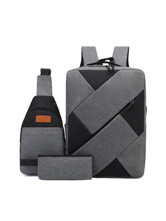 3pcs New Men's Backpack Set Lightweight High-capacity With USB Charging Port