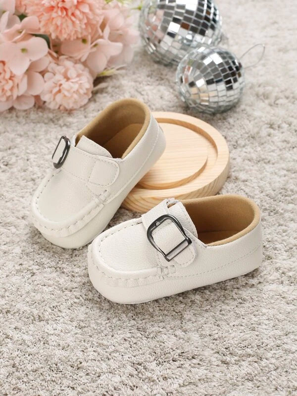 Baby Metal Decor Litchi Embossed Buckle Decor Loafers