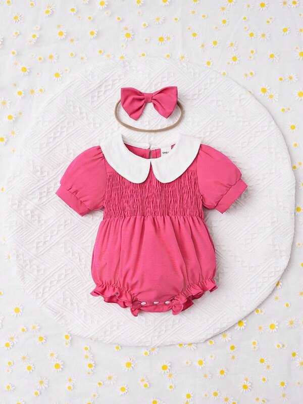 Baby Peter Pan Collar Puff Sleeve Bodysuit