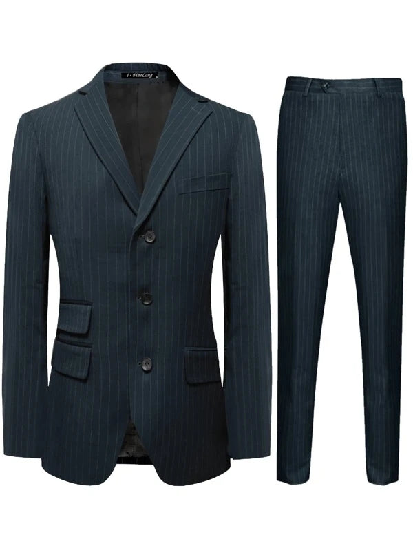 Men Single Breasted Striped Blazer & Pants