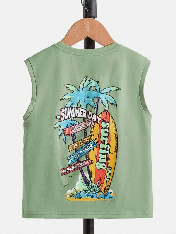 SHEIN Kids SUNSHNE Toddler Boys Tropical & Letter Graphic Tank Top