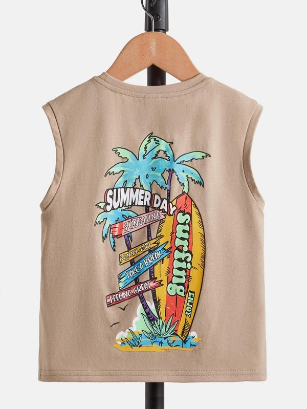 SHEIN Kids SUNSHNE Toddler Boys Tropical & Letter Graphic Tank Top