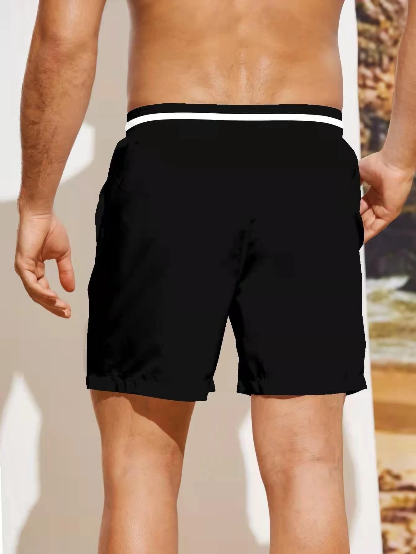 Men Drawstring Waist Swim Trunks