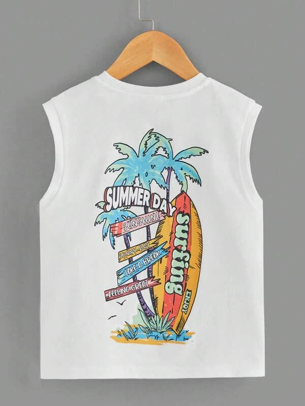 SHEIN Kids SUNSHNE Toddler Boys Tropical & Letter Graphic Tank Top