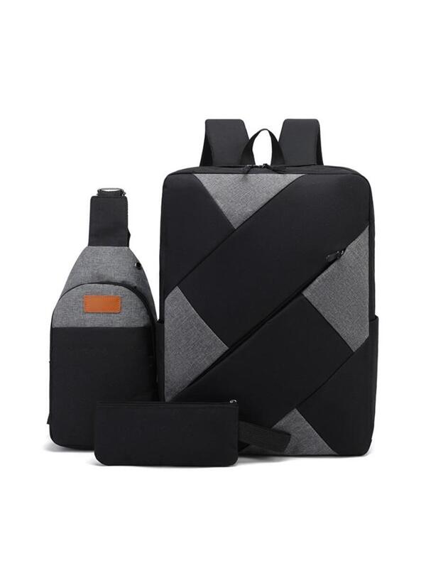 3pcs New Men's Backpack Set Lightweight High-capacity With USB Charging Port