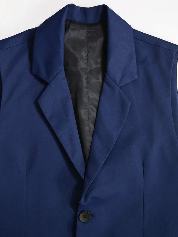 Men Solid Lapel Neck Vest Blazer & Suit Pants