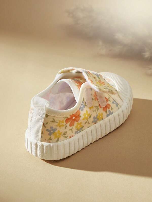 Cozy Cub Baby Girls Floral Pattern Hook-and-loop Fastener Sporty Canvas Shoes For Outdoor