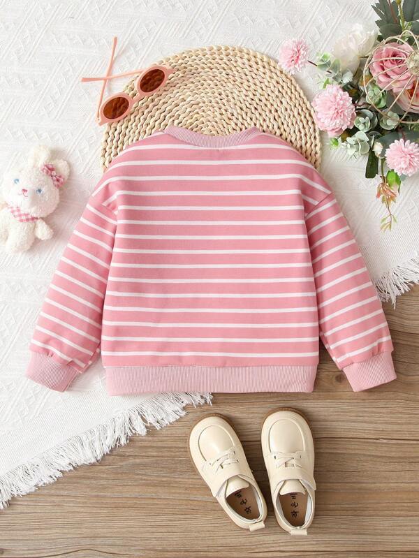 Young Girl Striped & Cartoon Graphic Drop Shoulder Sweatshirt