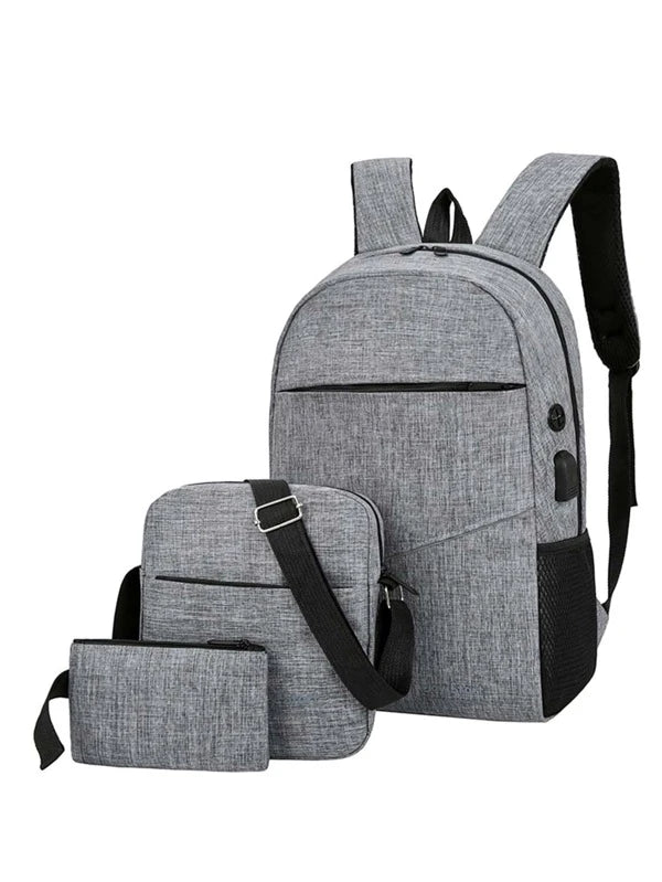 3pcs Men USB Charging Port Laptop Backpack Set