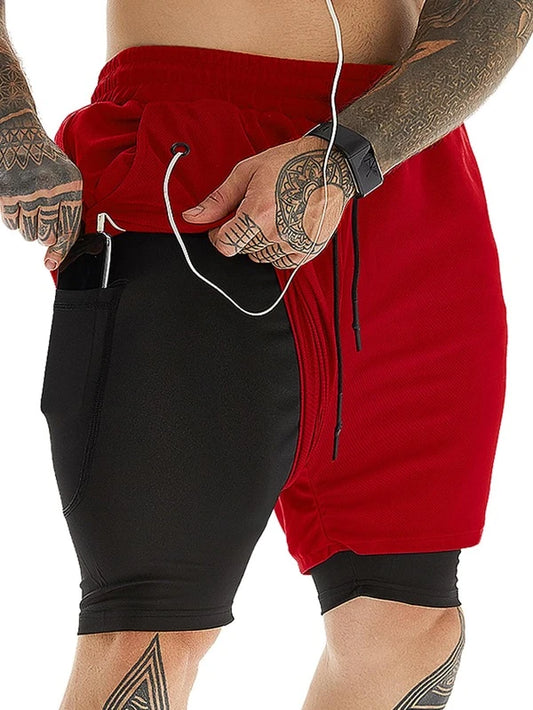 Fitness Men 2 In 1 Phone Pocket Sports Shorts